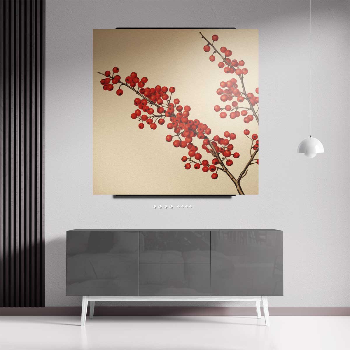Winterse Bessenpracht – staande wandkunst voor woonkamer of interieur