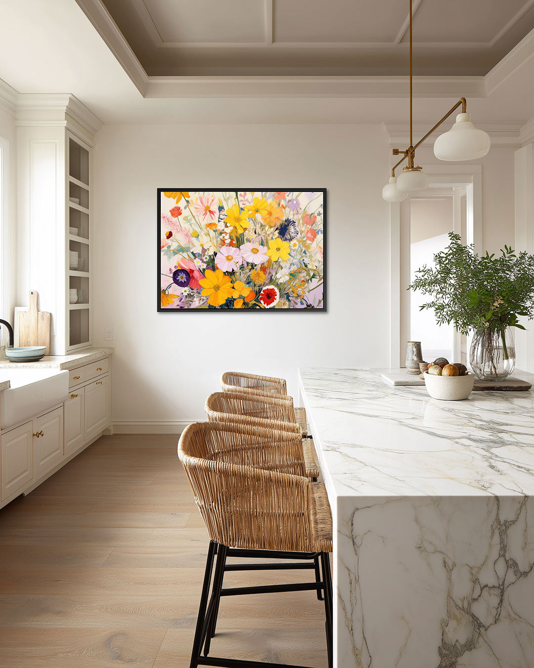 Bloemenexplosie – Bloemen kunstwerk – wanddecoratie in interieur