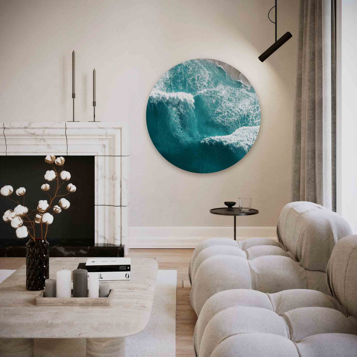 Golven en strand – vrouwelijk portret muurcirkel als wanddecoratie