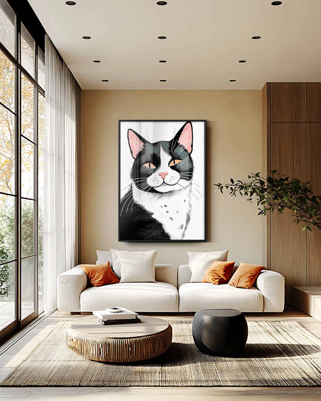 Schattige Kat Illustratie – modern portret kunstwerk van WallArtistic