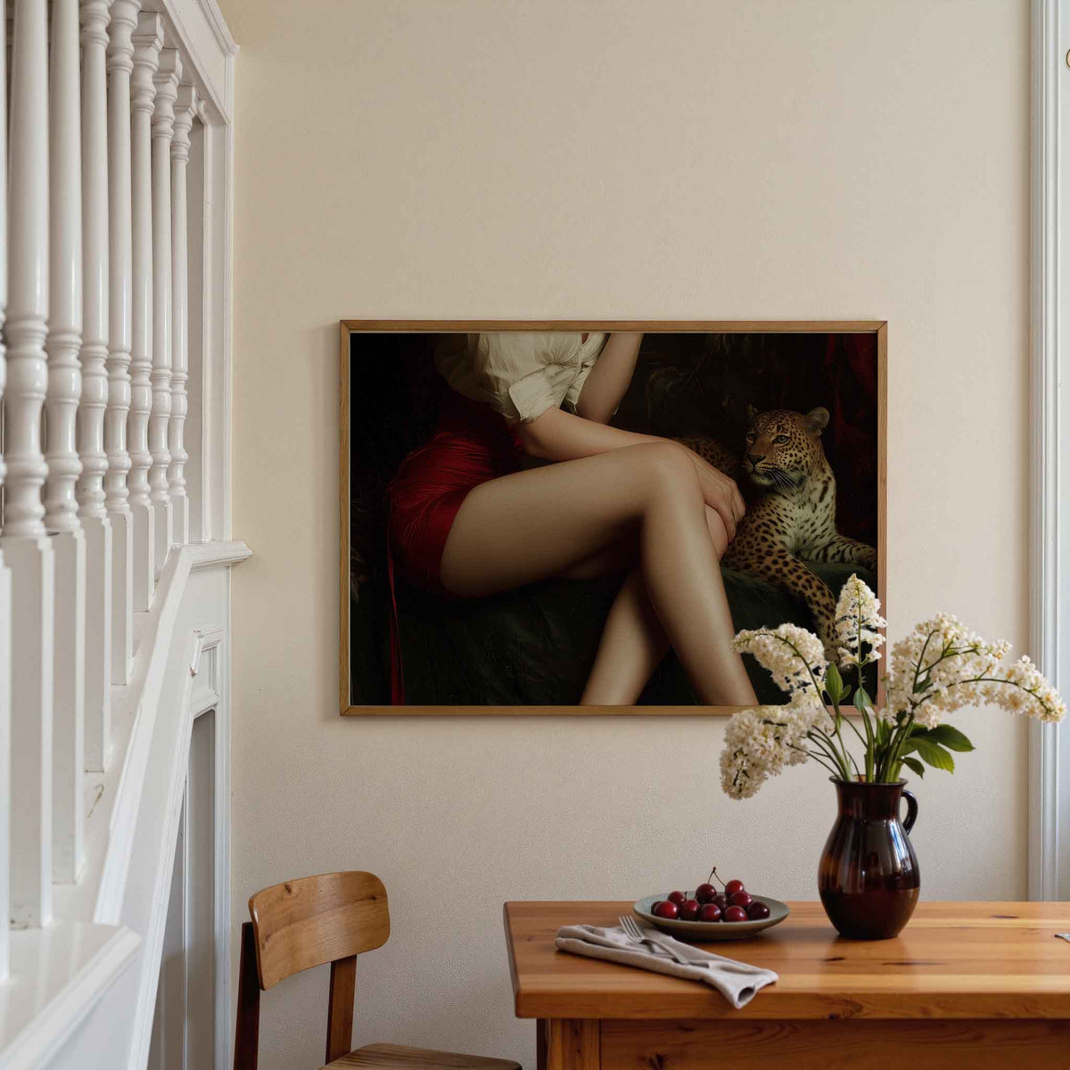 Vrouw met luipaard – moderne poster in liggend formaat