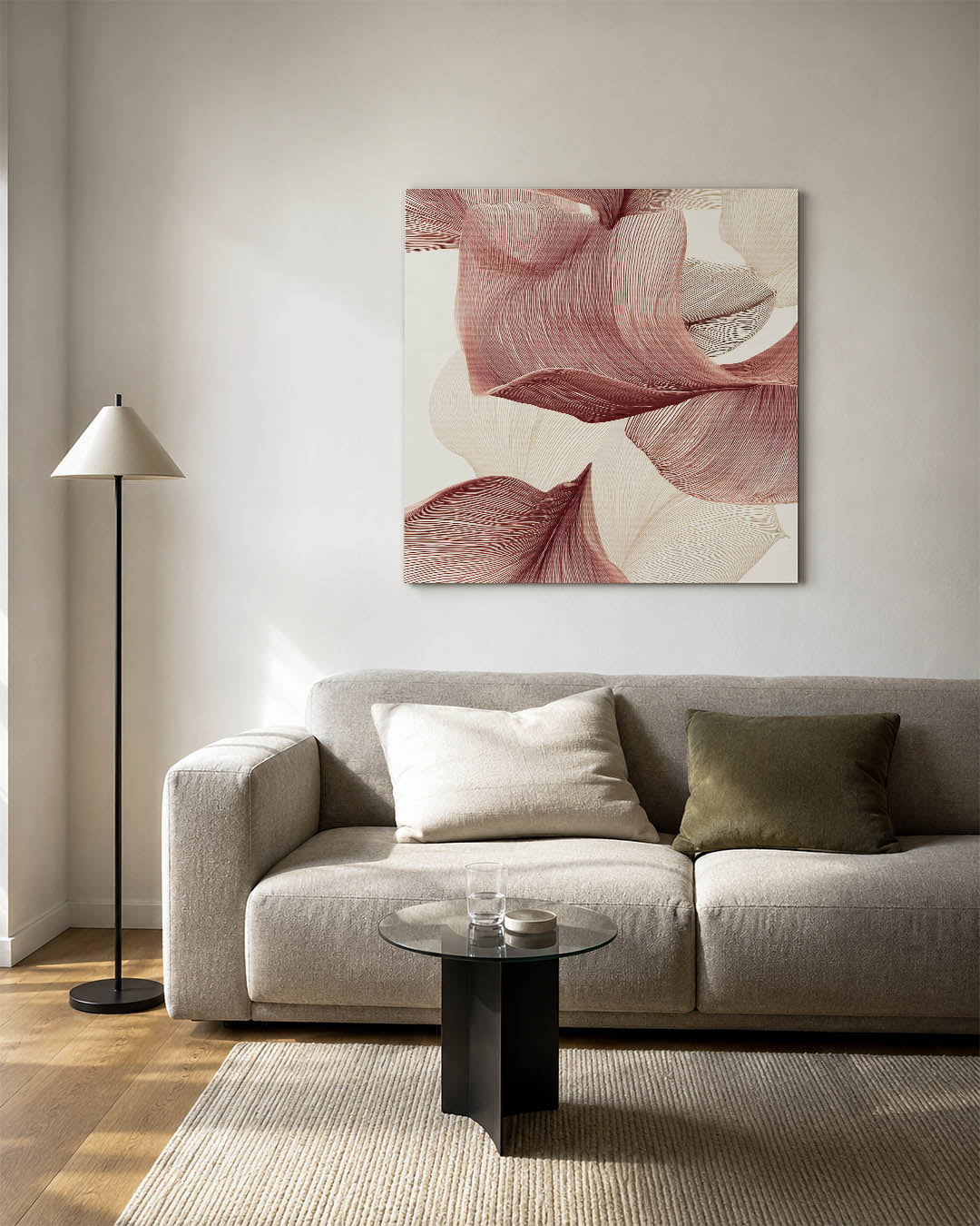 Organische lijnen kunstwerk – vierkante wanddecoratie – dit werk toont vloeiende, golvende vormen met fijne lijnen in een