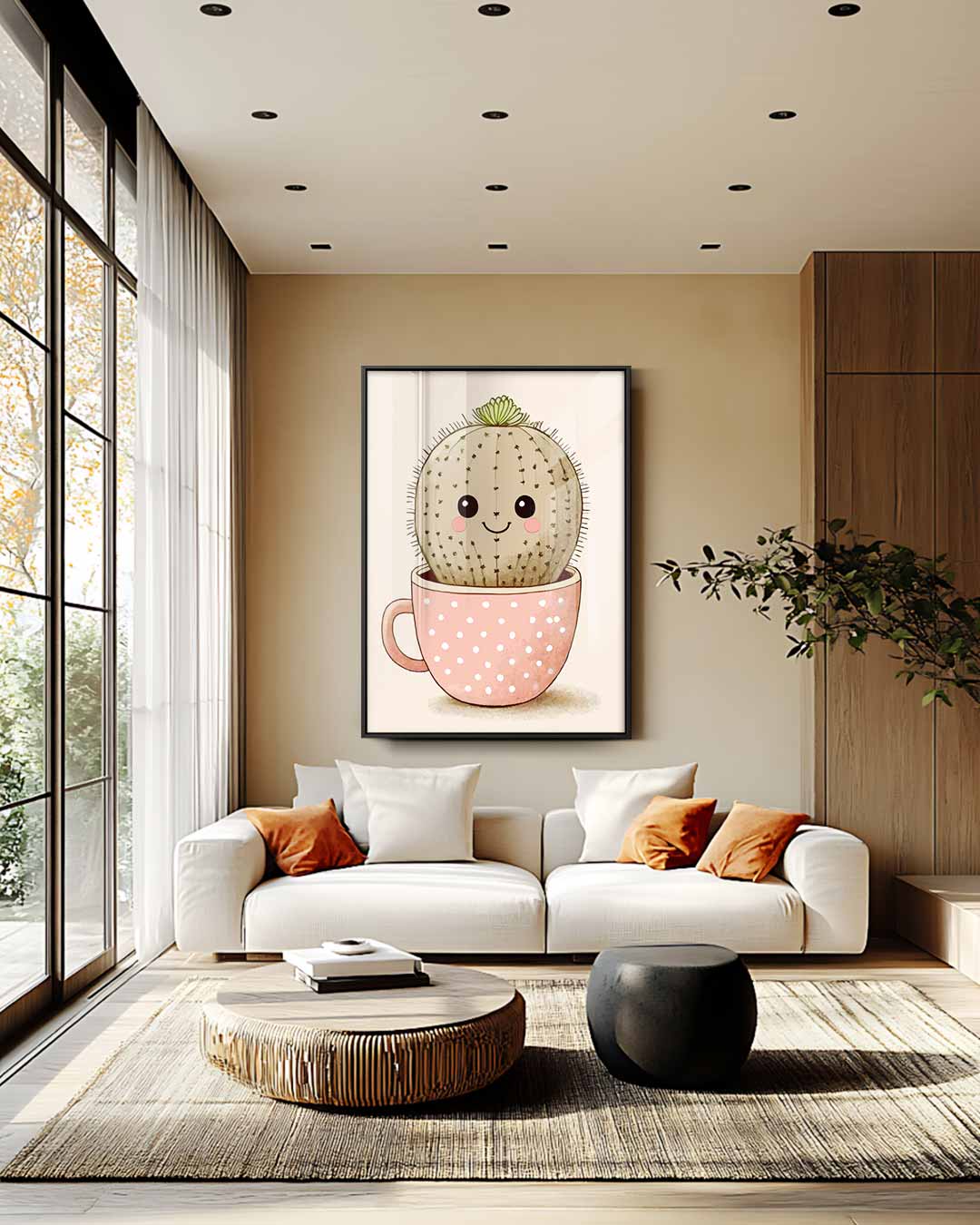 Vrolijke Cactus in Kopje – staand kunstwerk voor modern interieur