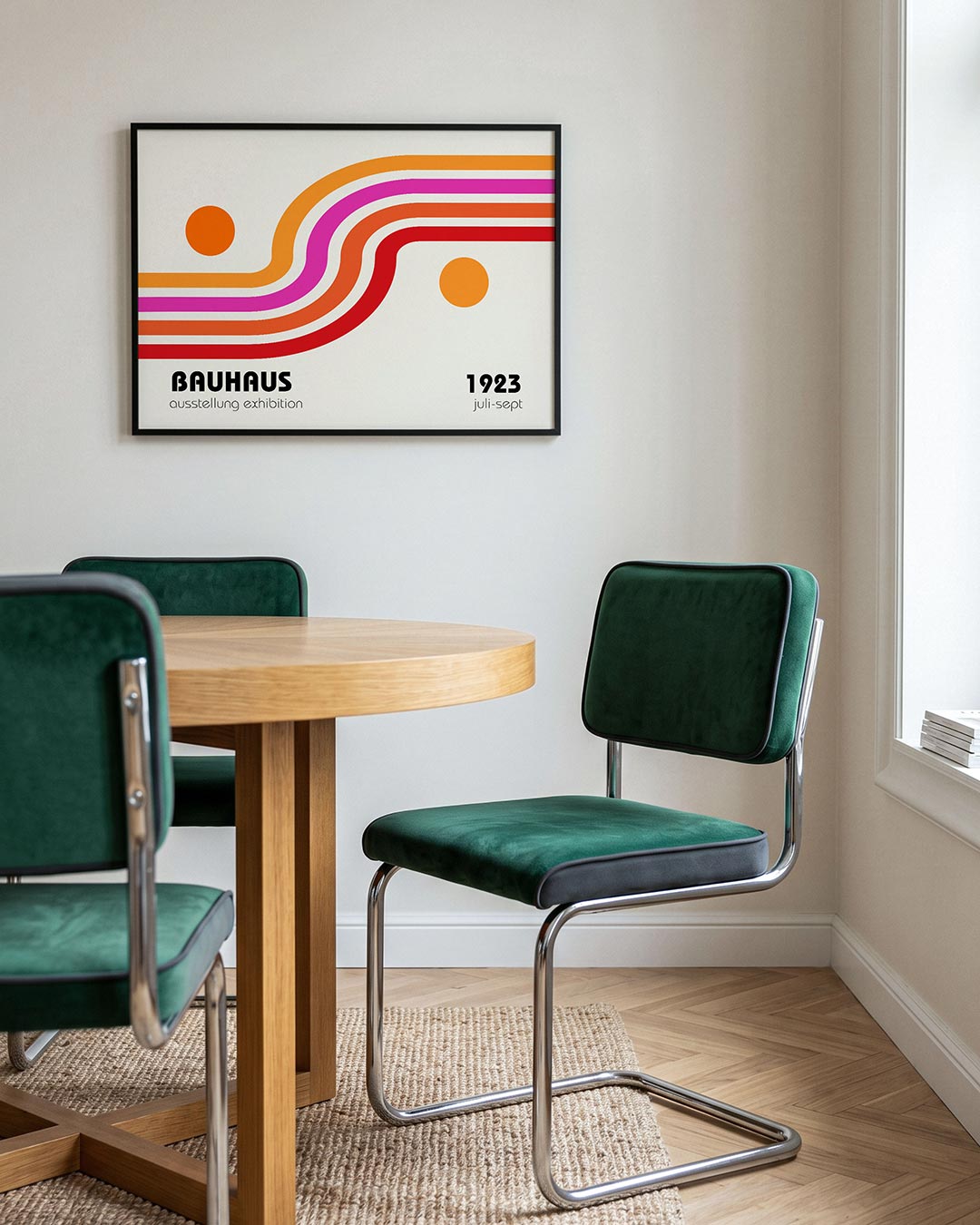 Kleurvolle lijnenspel – liggende Bauhaus poster voor aan de muur
