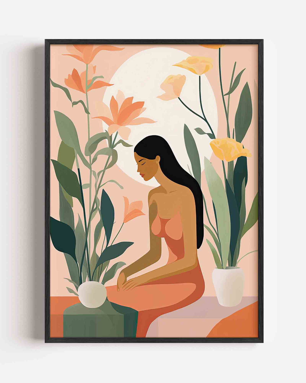 Vrouw met bloemen – botanische portret poster als wanddecoratie
