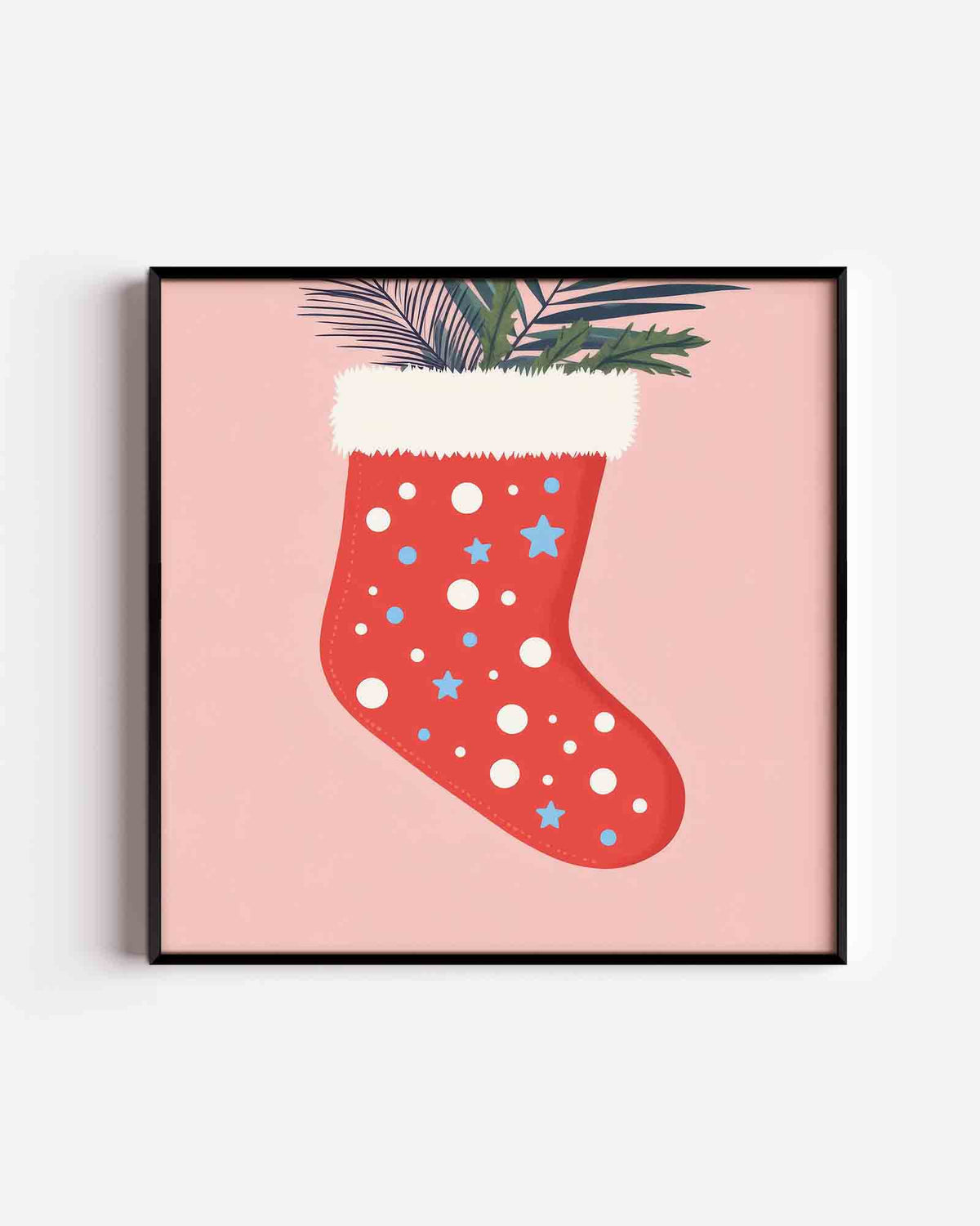 Kerstsok met sterren en stippen – vierkante kinderposter als wanddecoratie