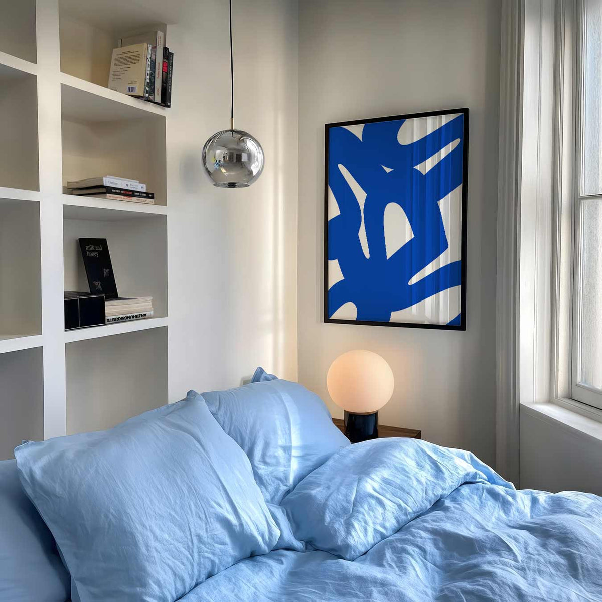 Abstracte Blauwe Vibes – abstracte poster als moderne staande wanddecoratie