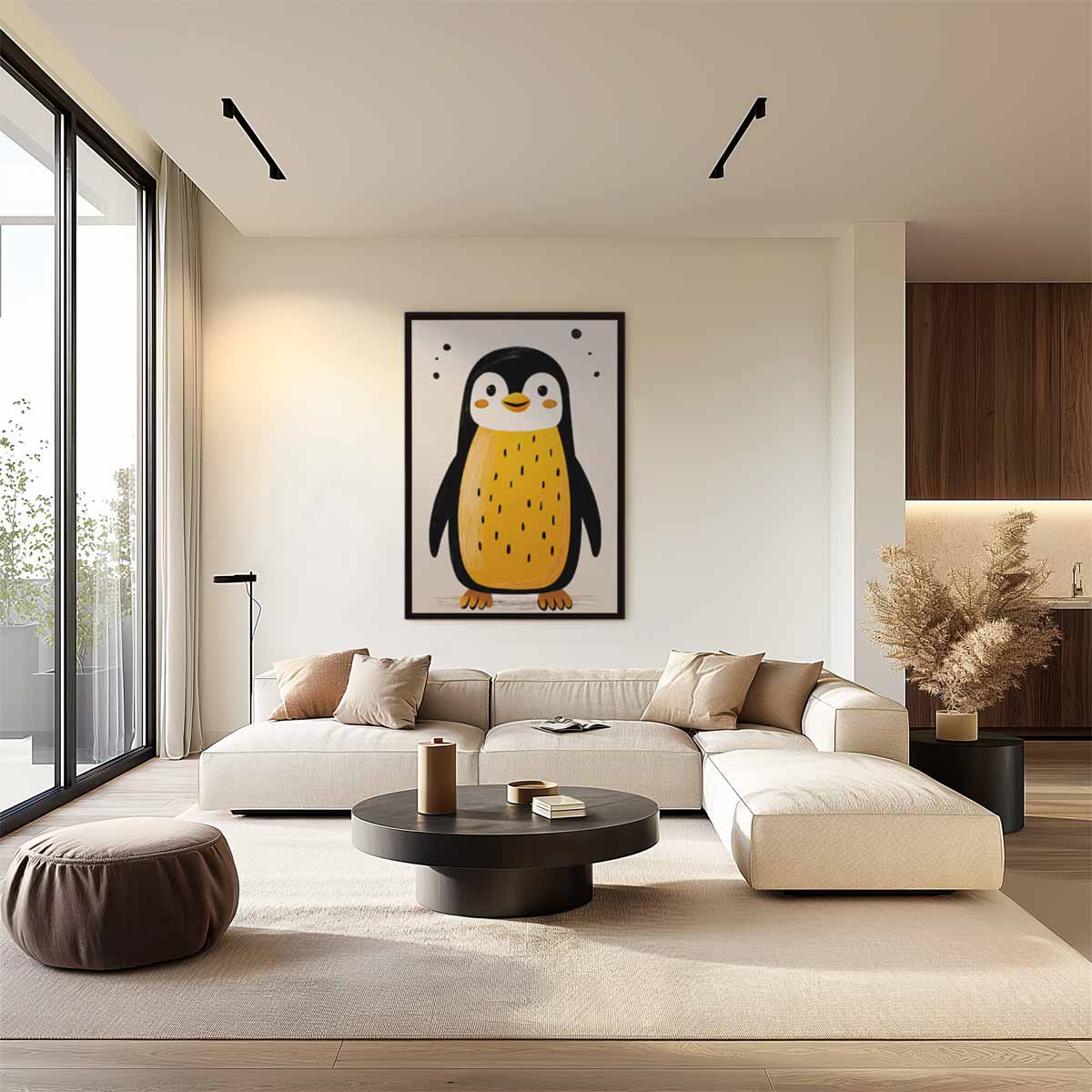 Vrolijke Pinguïn Illustratie – kunstwerk met zwarte baklijst