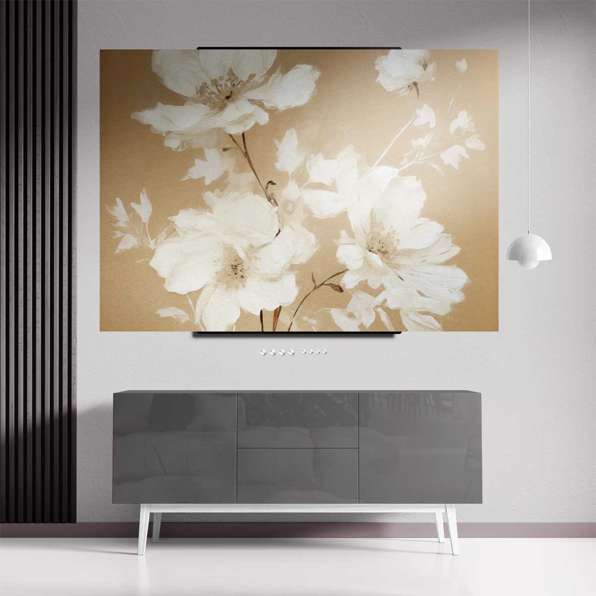 Elegante Bloemen op Beige – staande wandkunst voor woonkamer of interieur