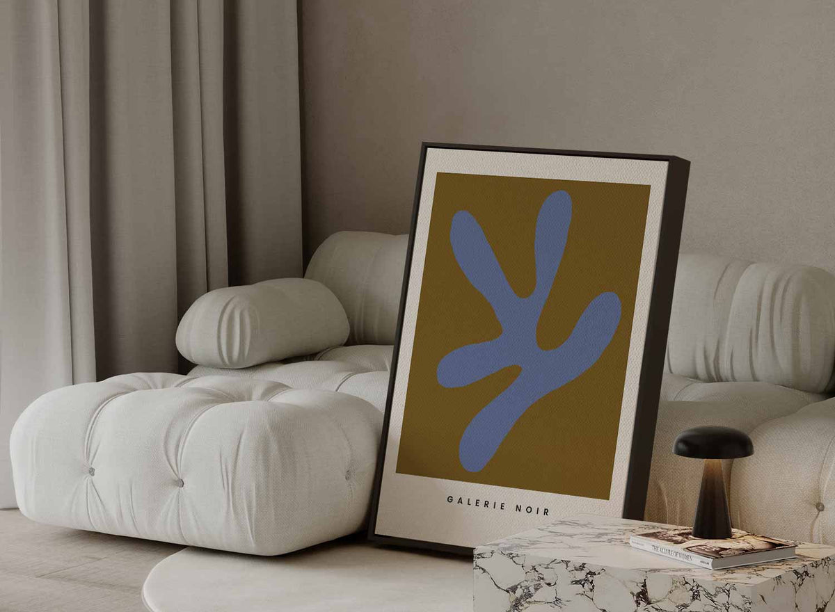 Abstracte Expressie in Blauw en Bruin – canvas kunstwerk als wanddecoratie