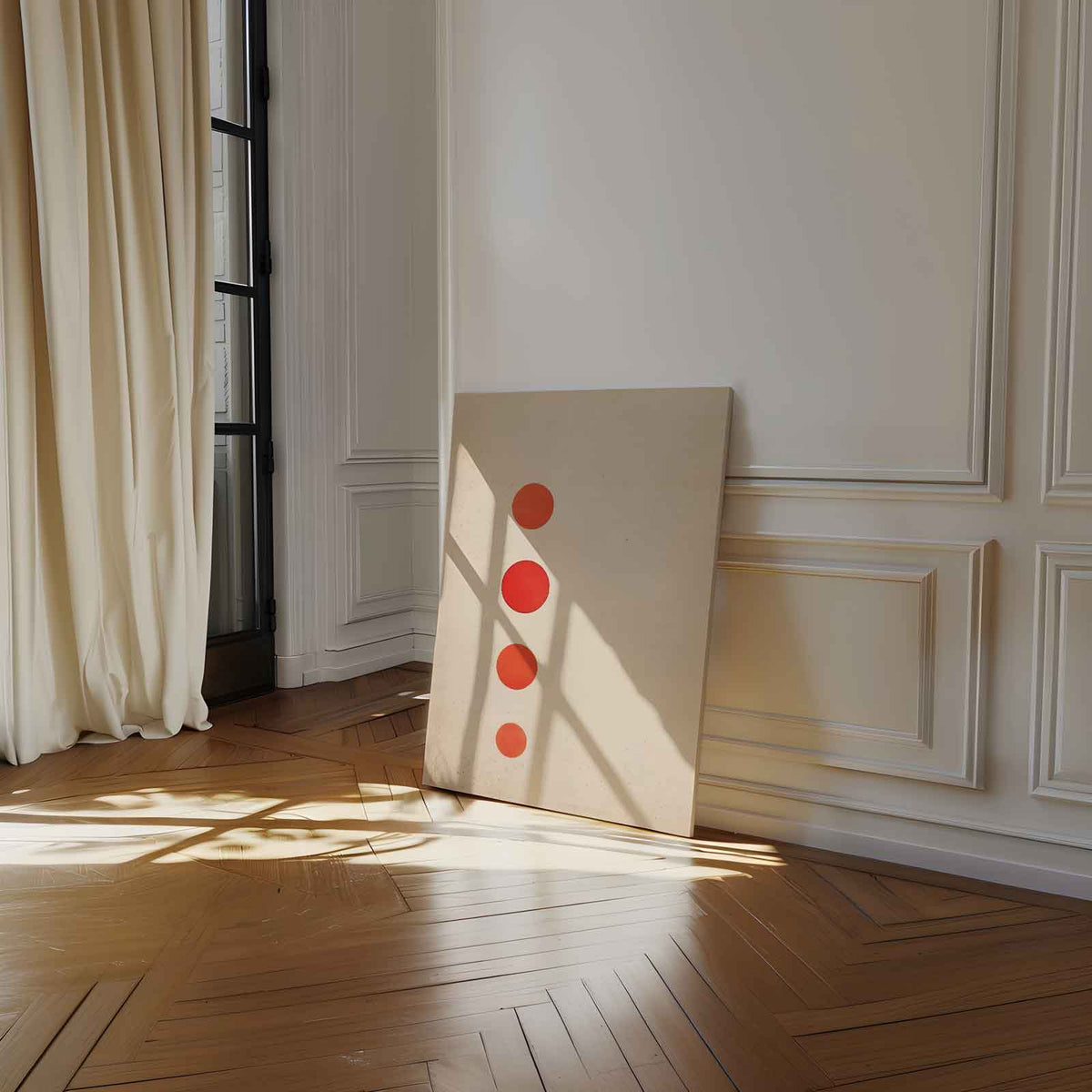 Minimalistisch Rood Cirkelkunstwerk – staand kunstwerk voor modern interieur