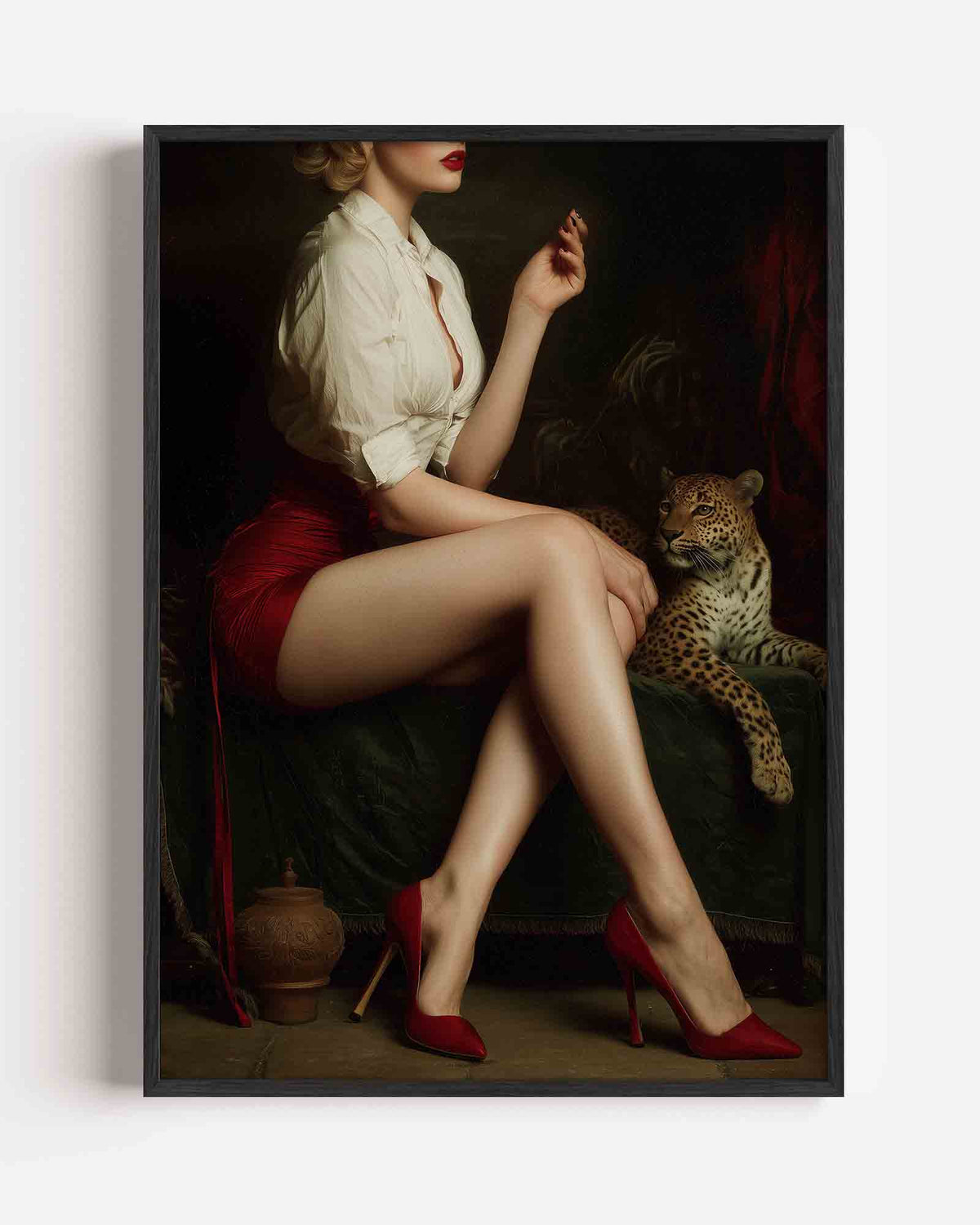 Vrouw met luipaard – Pop Art portret poster als wanddecoratie