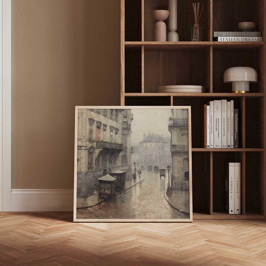 Historische straat – vierkante vintage wanddecoratie van WallArtistic