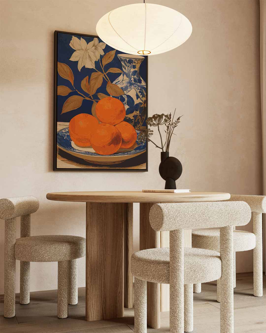 Stilleven met Sinaasappels en Vaas – canvas wanddecoratie in portret formaat