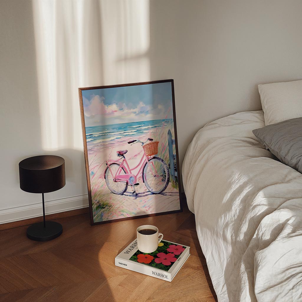 Zomerse Fietstocht aan Zee – staande Popart wanddecoratie van WallArtistic