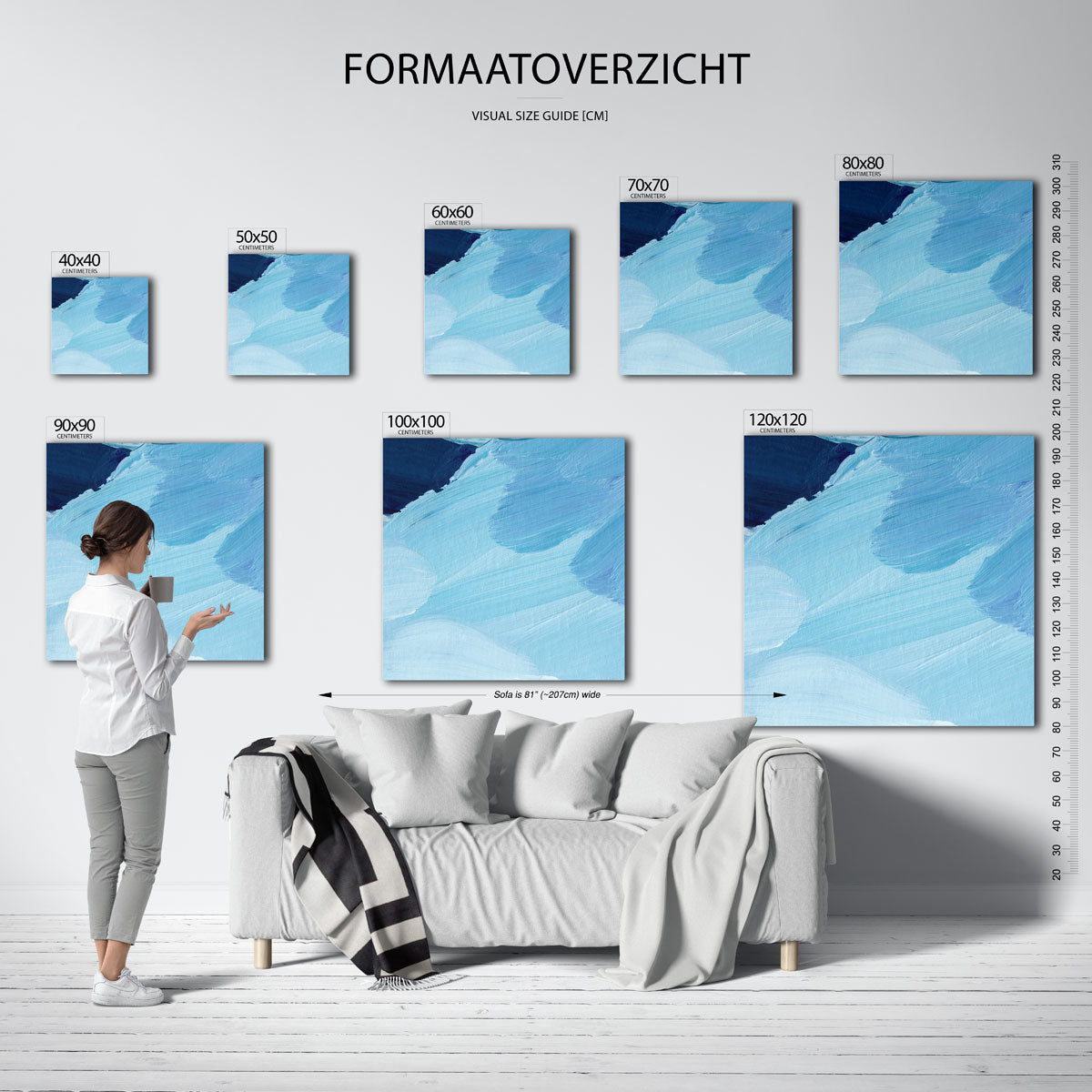 Blauwe penseelstreken – vierkante muurposter met artistieke uitstraling