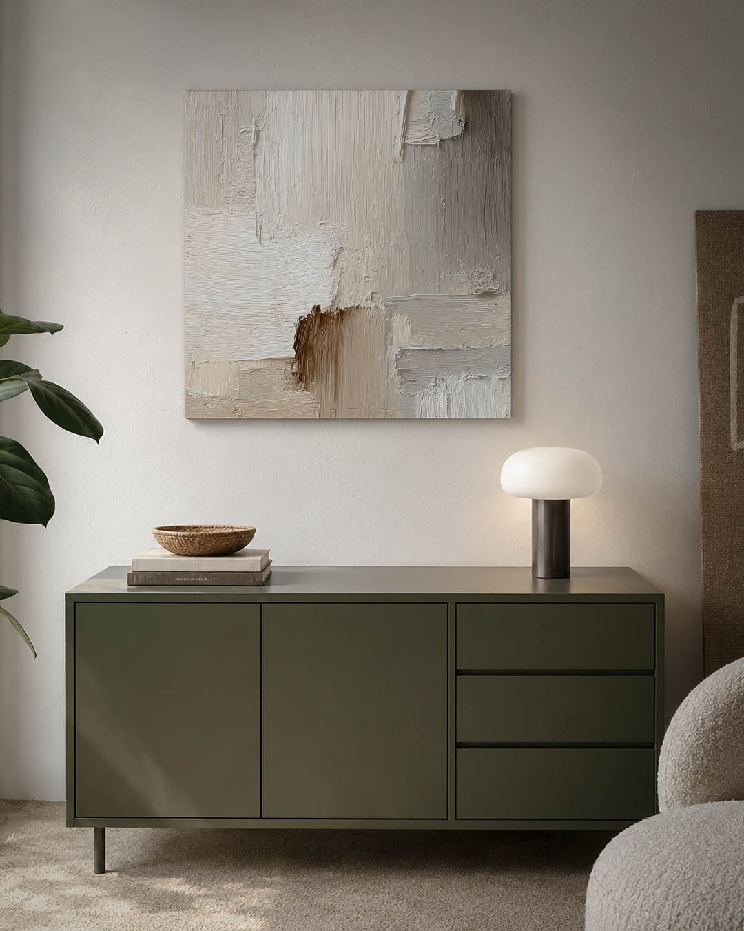 Textuur in neutrale tinten kunstwerk – detailweergave – dit werk toont een spel van neutrale tinten met een focus op textuur.
