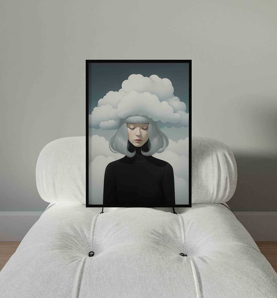 Vrouw met wolken – staande surrealistische wanddecoratie van WallArtistic