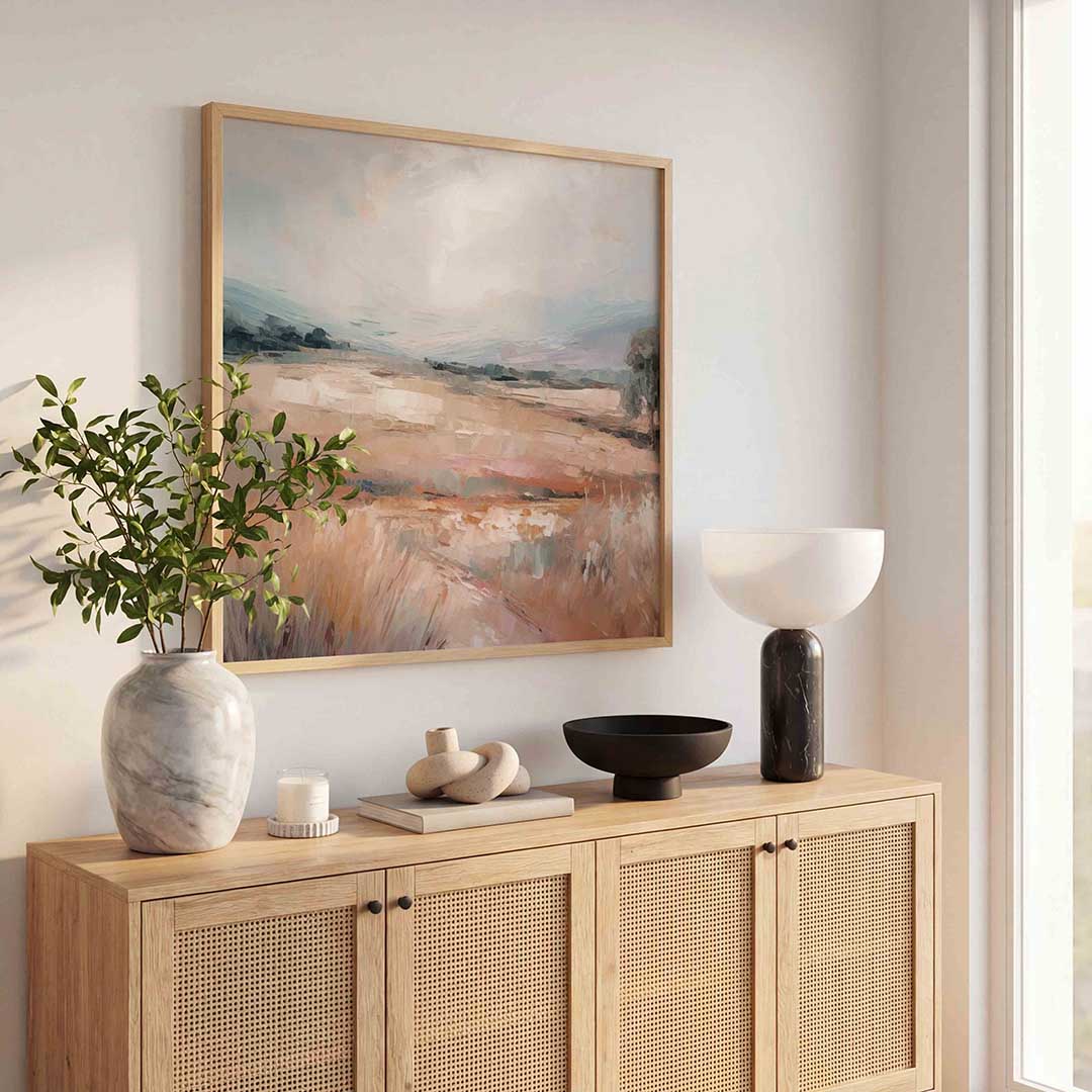 Landschap met zachte tinten – kleurrijke poster in vierkant formaat