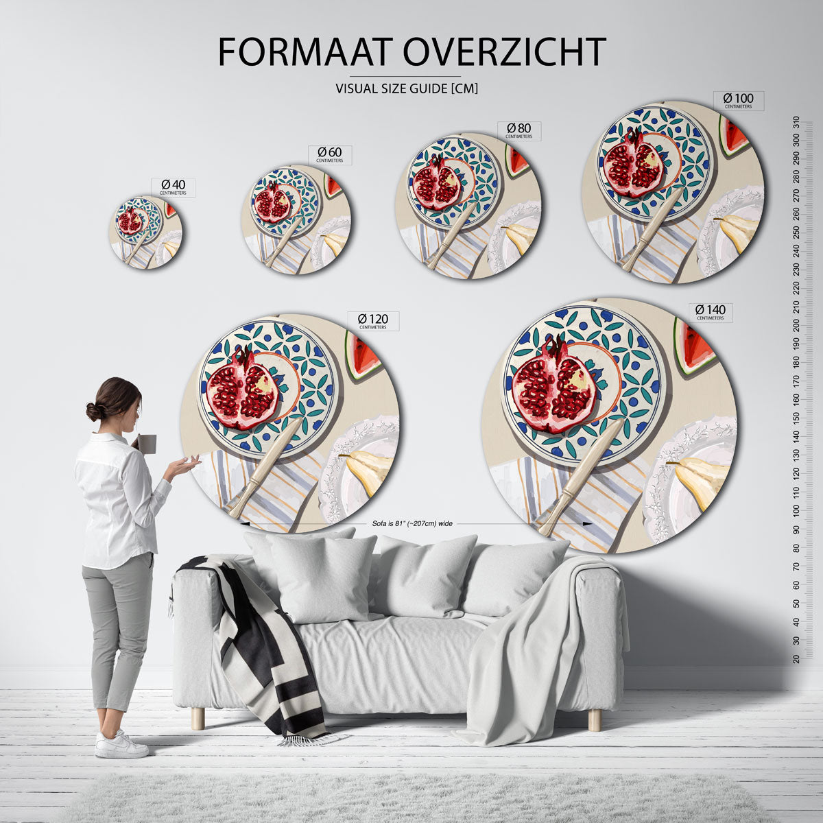 Fruit en servies – abstracte wandkunst als muurcirkel van WallArtistic