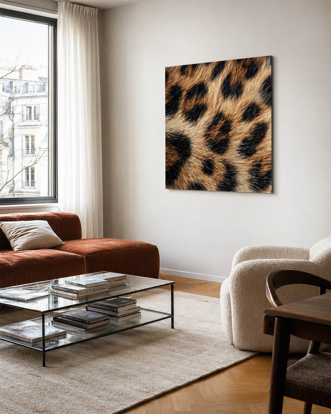 Dierlijke patronen kunstwerk – vierkante wanddecoratie – dit kunstwerk toont een levendig patroon van vacht met zwarte