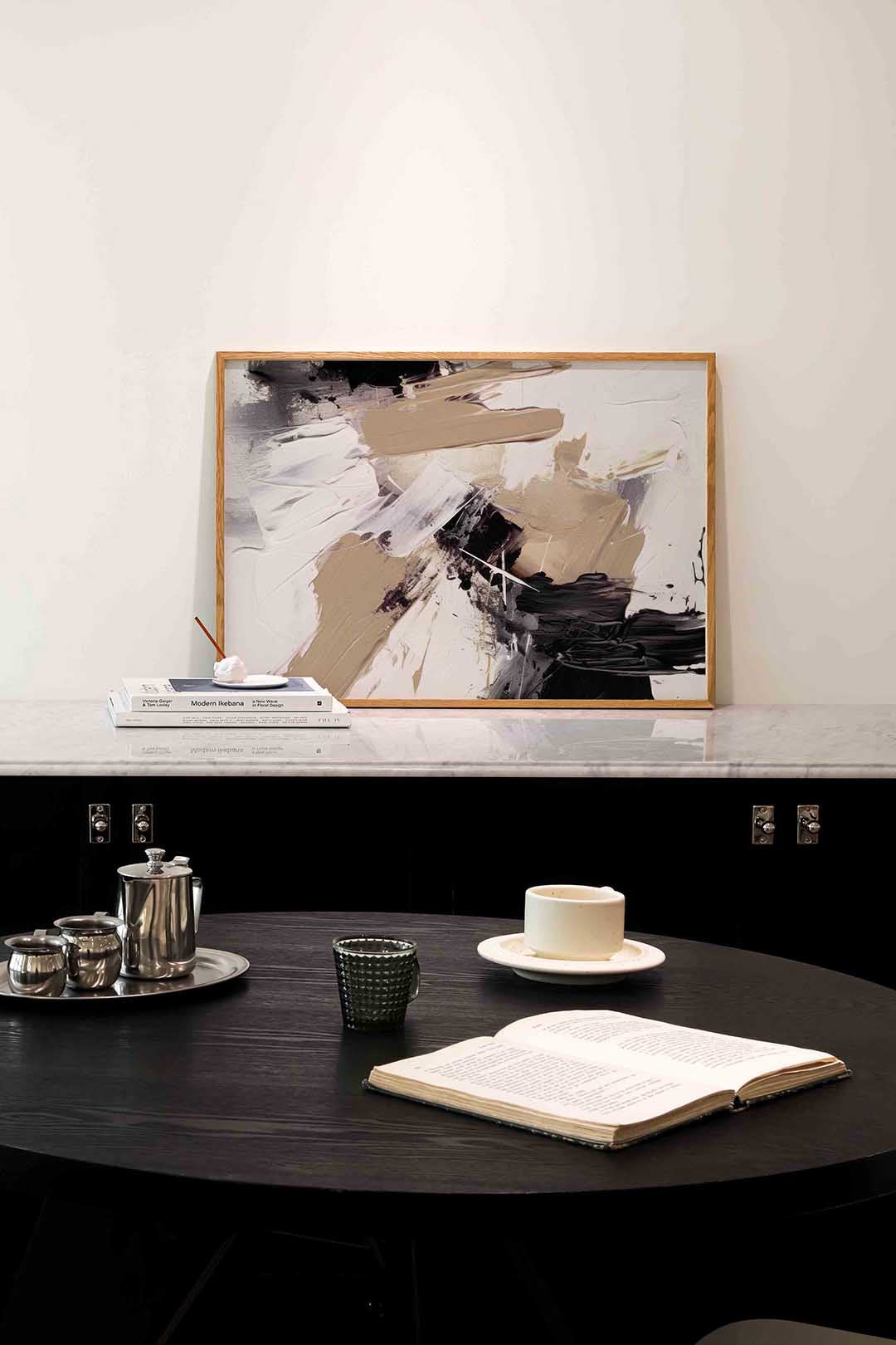 Abstracte beige en zwarte – abstracte poster in liggend formaat