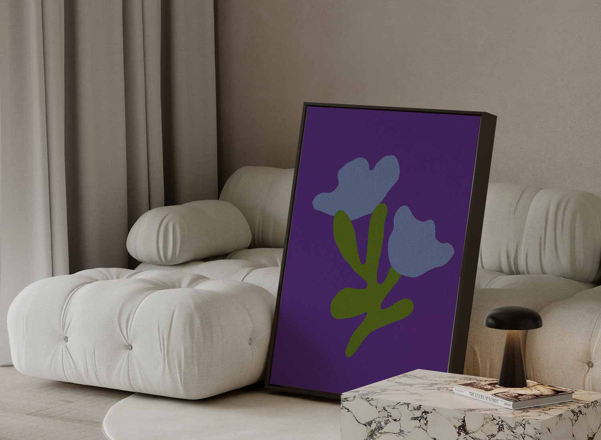 Blauwe Bloemfantasie – canvas kunstwerk als wanddecoratie