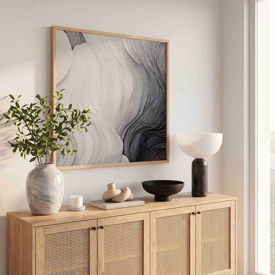 Gelaagde vormen – rustige abstracte wandkunst als vierkante poster