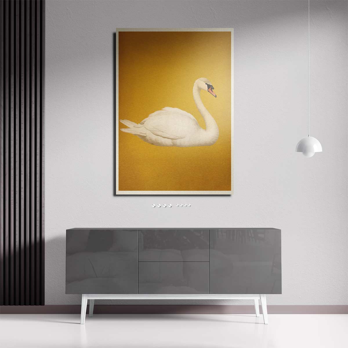 Sierlijke Zwaan op Gouden Achtergrond – staande wandkunst voor woonkamer of interieur