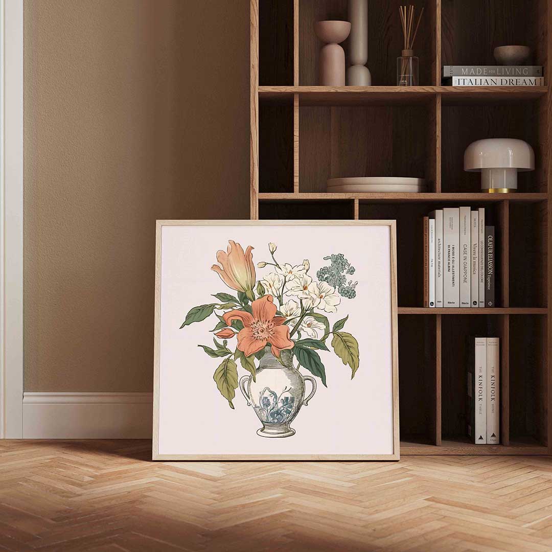 Bloemen in vaas – vierkante wanddecoratie met kleur en vorm van WallArtistic