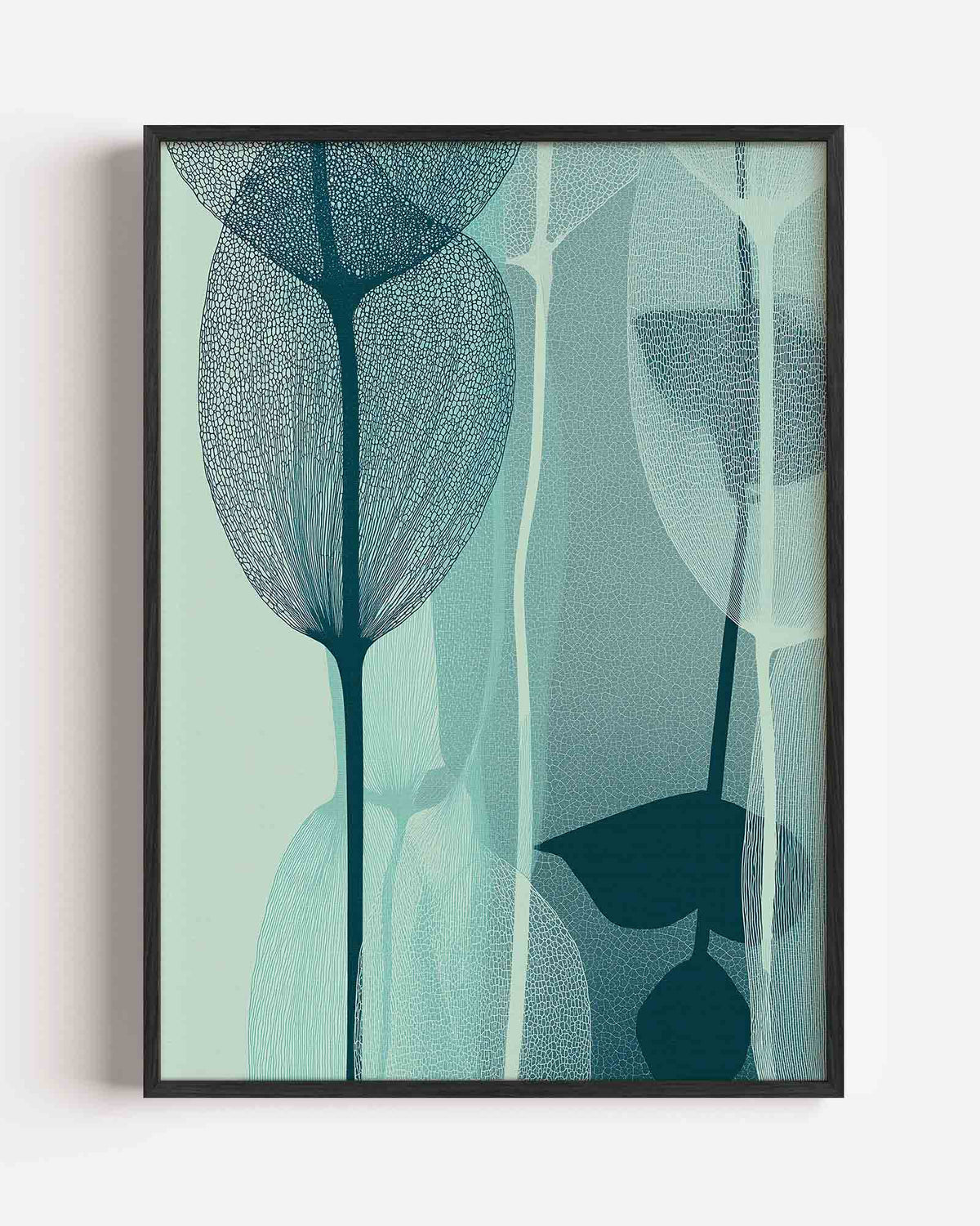 Bladvormen in blauw – abstracte portret poster als wanddecoratie