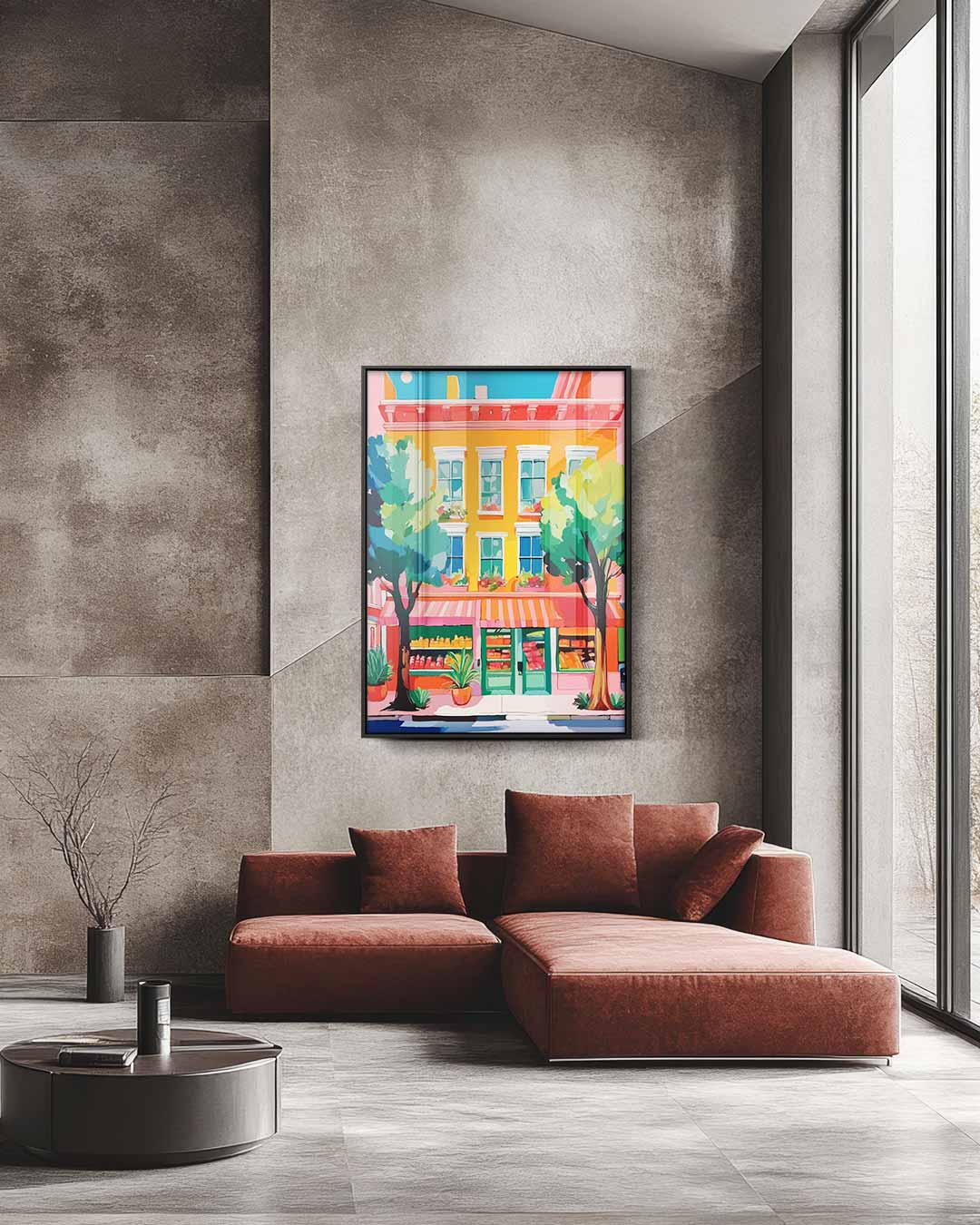 Kleurrijke Straatgevel – staande wandkunst voor woonkamer of interieur