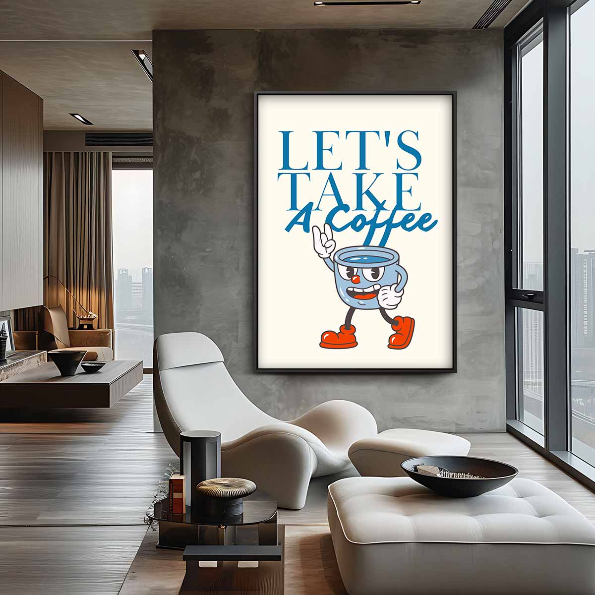 Vrolijke Koffie Mok Illustratie – plexiglas kunstwerk als wanddecoratie