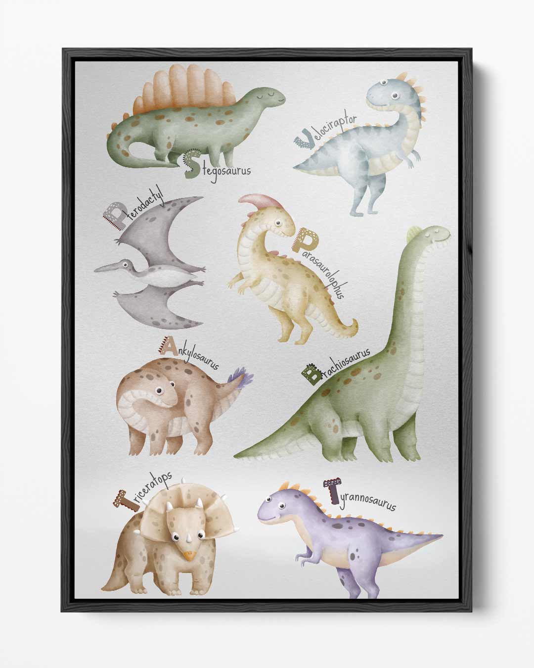 Schattige Dino Illustraties – portret kunstwerk als wanddecoratie