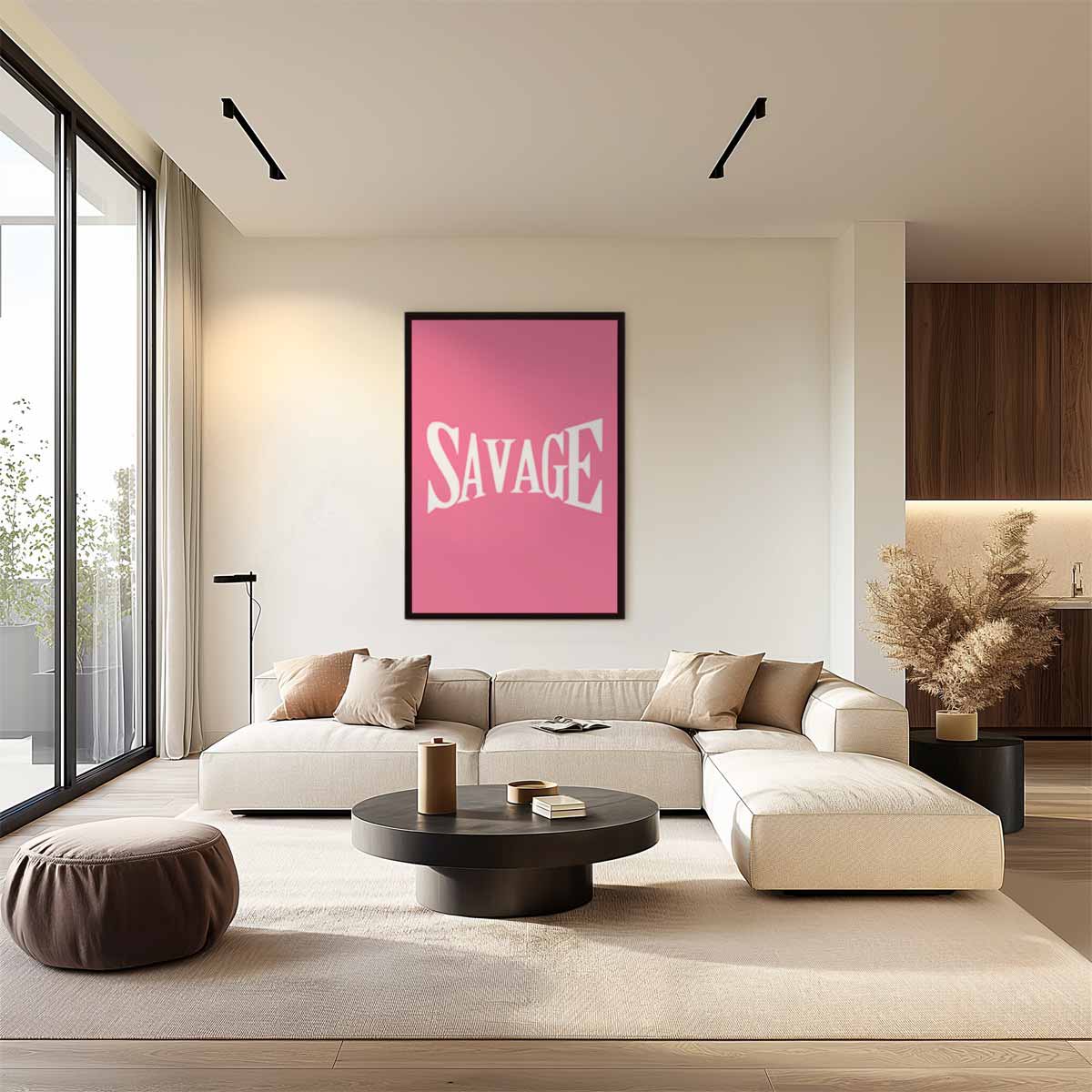 Gedurfde Typografie op Roze – staand kunstwerk voor modern interieur