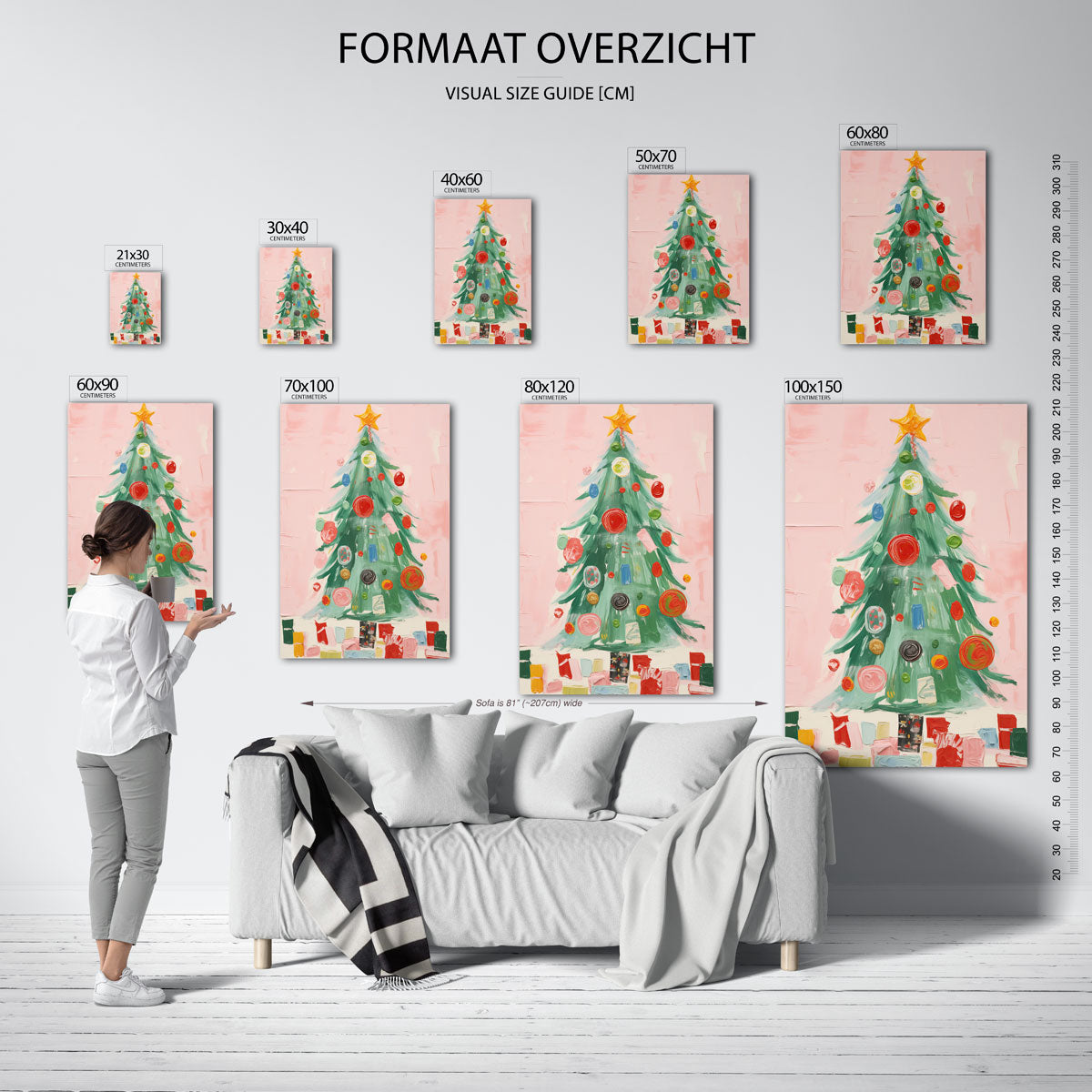 Kerstboom met versieringen – staande muurposter voor kerst