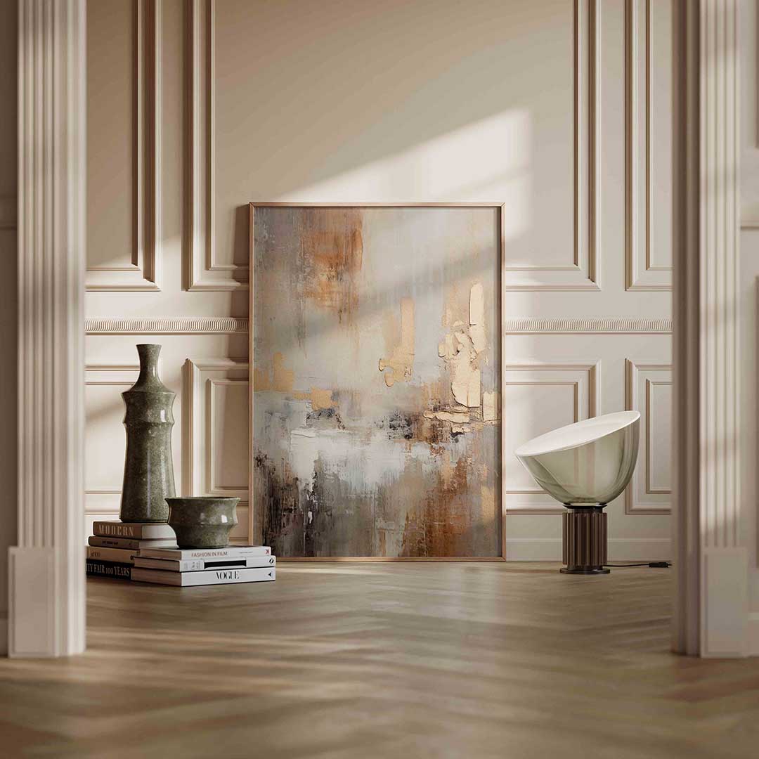 Abstracte beige en bruine textuur – staande abstracte textuur wanddecoratie van WallArtistic