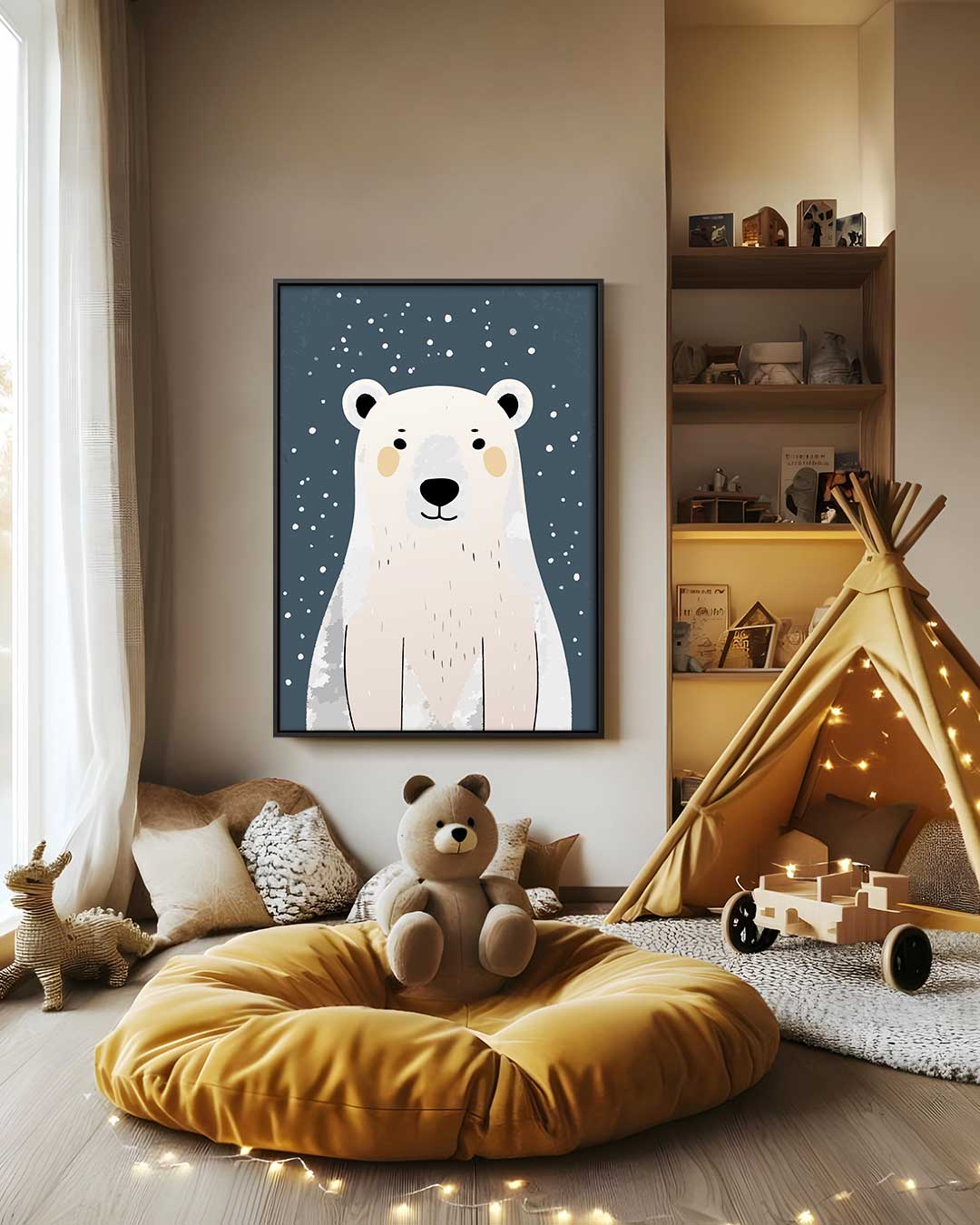 Schattige IJsbeer Illustratie – modern portret kunstwerk van WallArtistic