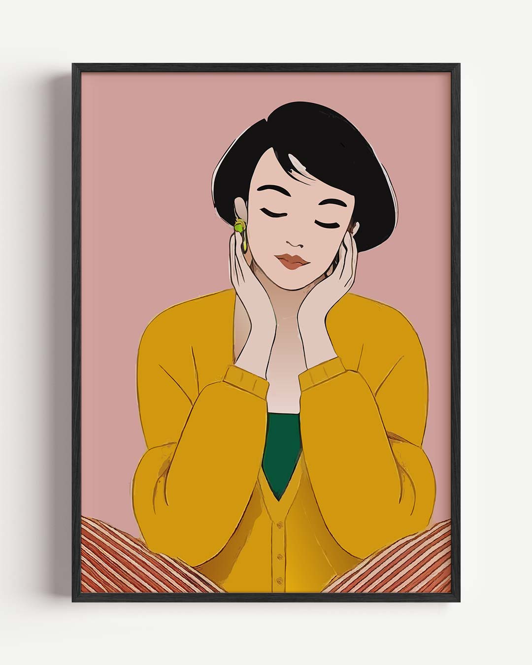 Dromerige Dame in Okergeel – Popart en Streetart portret poster als wanddecoratie