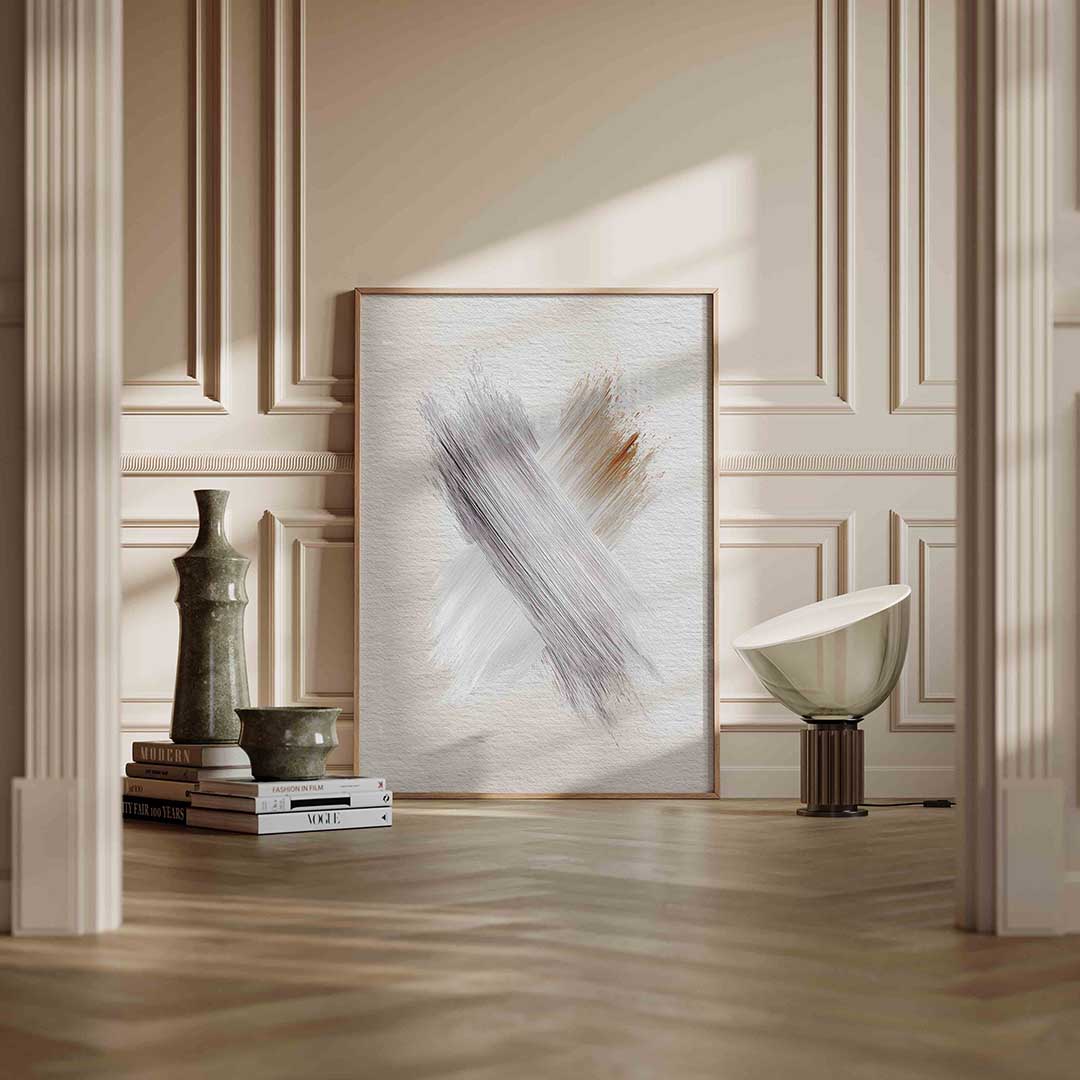 Kruisende penseelstreken – staande abstracte wanddecoratie van WallArtistic