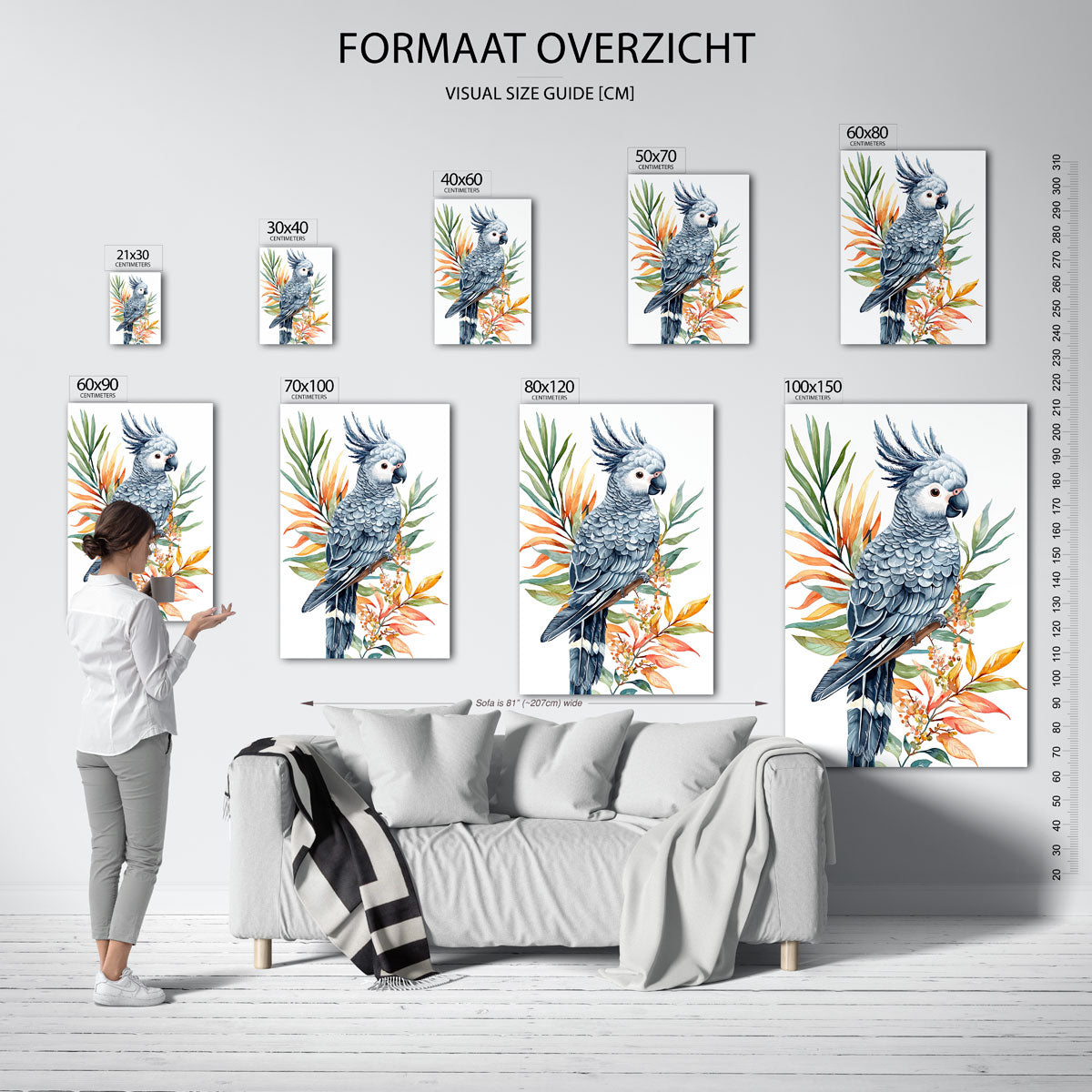 Papegaai en bladeren – staande muurposter met jungle thema