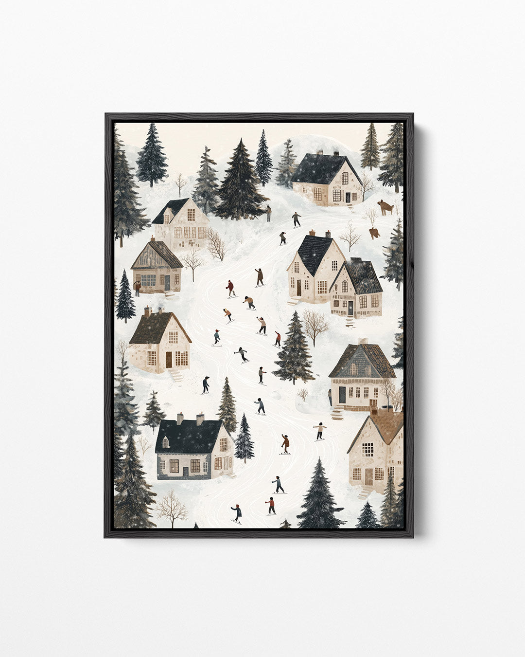 Winterse dorpsscène – staand wanddecoratie kunstwerk