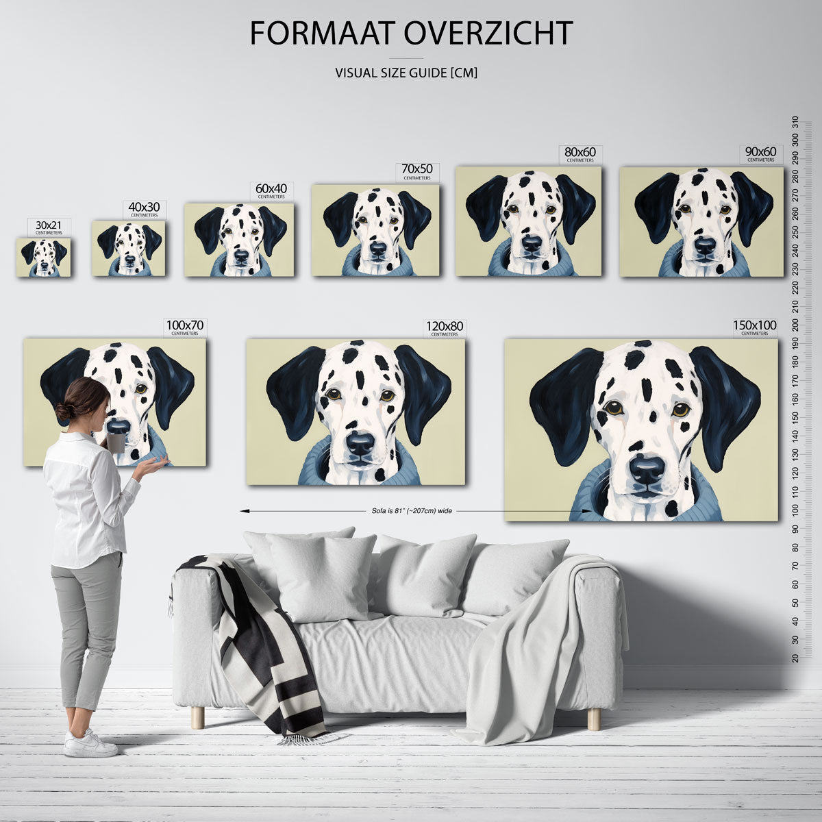 Dalmatier met trui – liggende muurposter met dierenthema