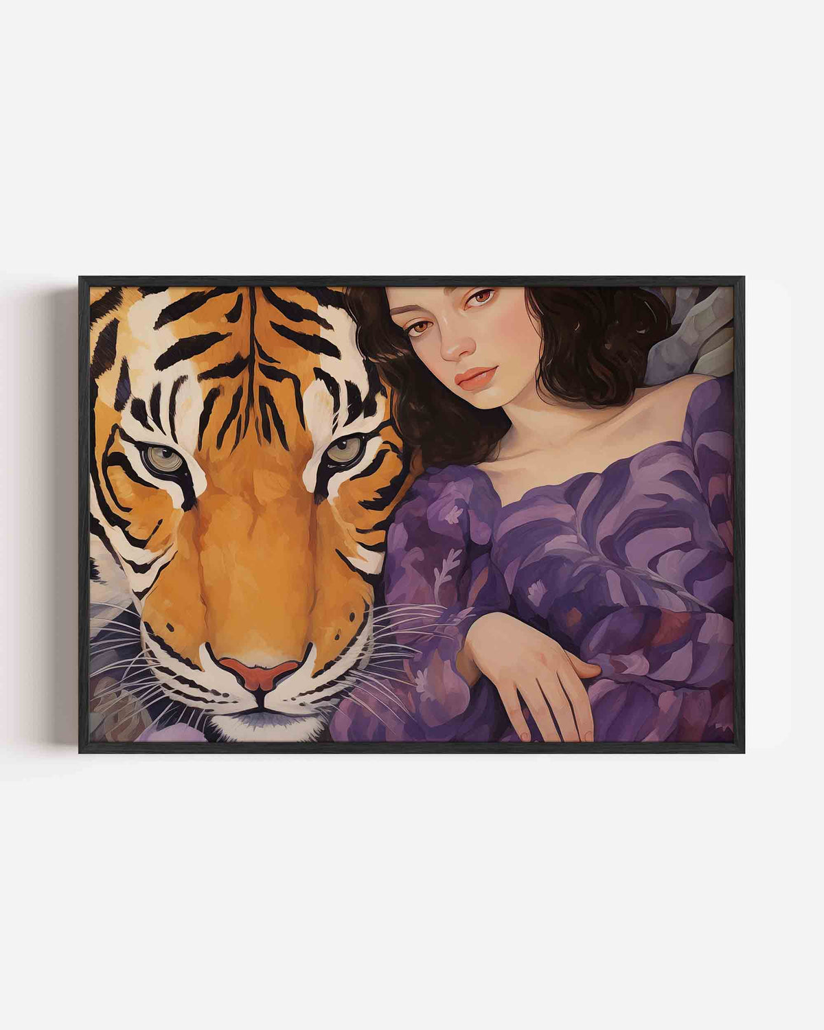 Tijger en vrouw – dieren landscape poster als wanddecoratie