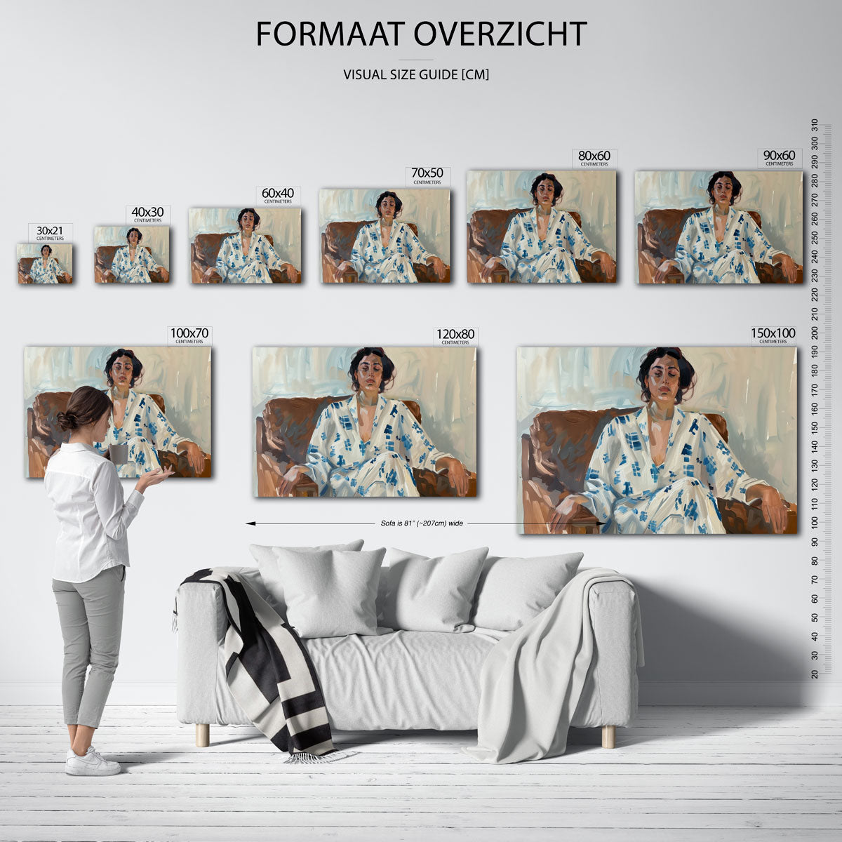 Vrouw in stoel – landscape muurposter met eigentijdse illustratie