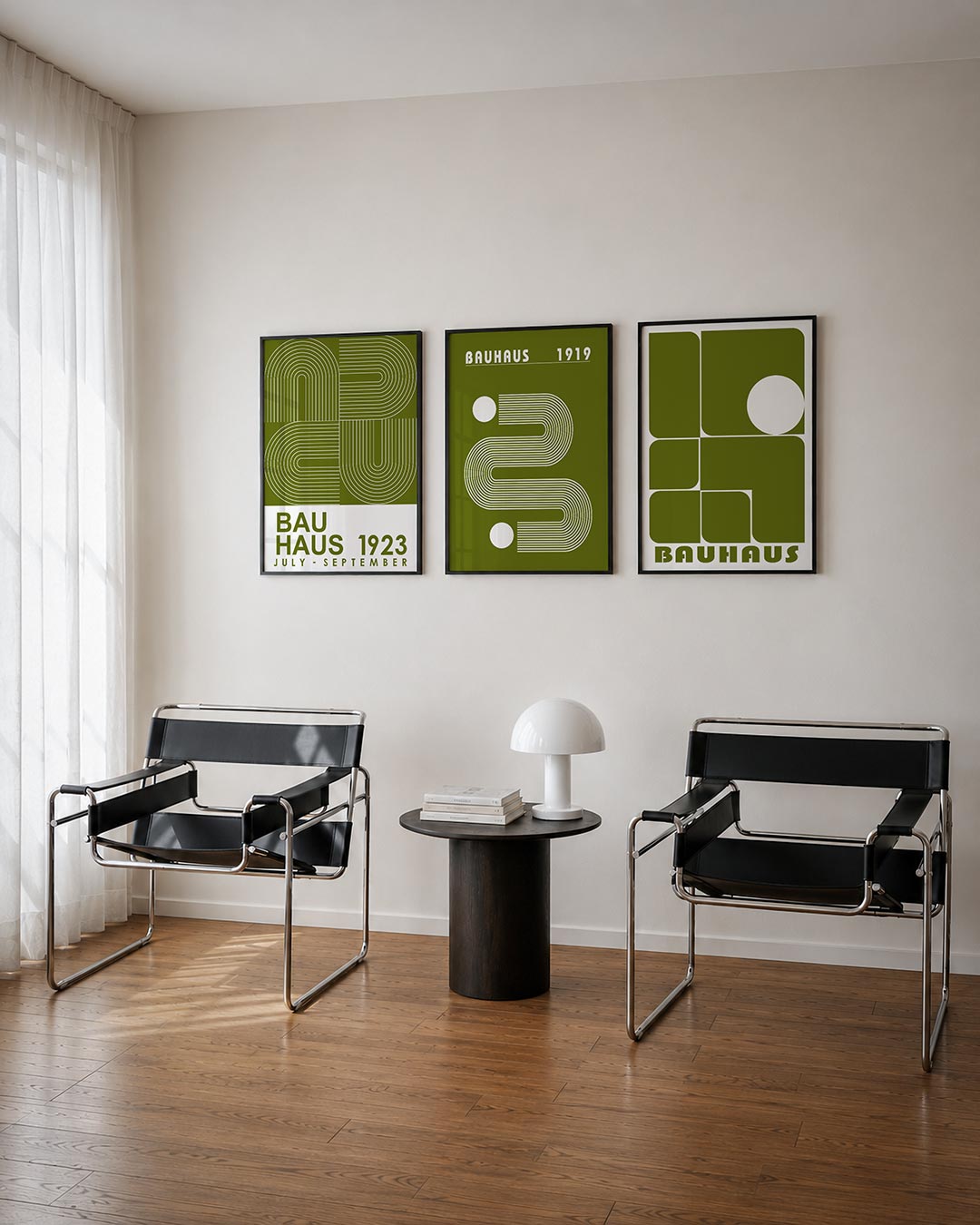 Lijnen en kleurvlakken driedelige posterset – deze posterset in drie delen toont een spel van gebogen en rechte lijnen op een