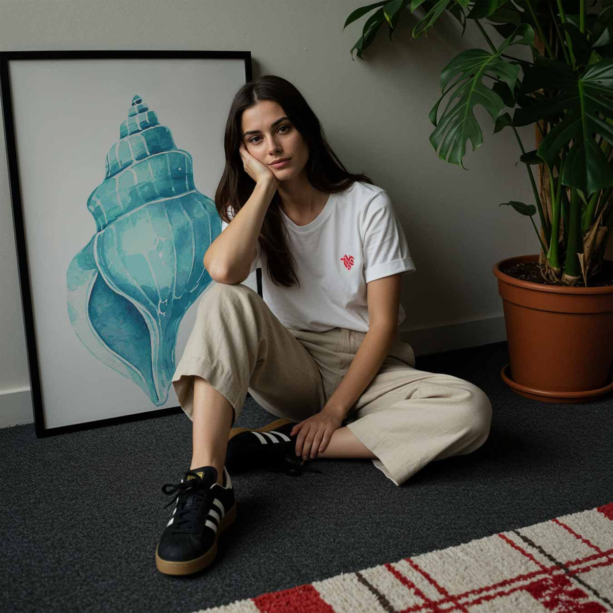 Schelpenkunst in Turquoise – staande muurposter met dierenthema