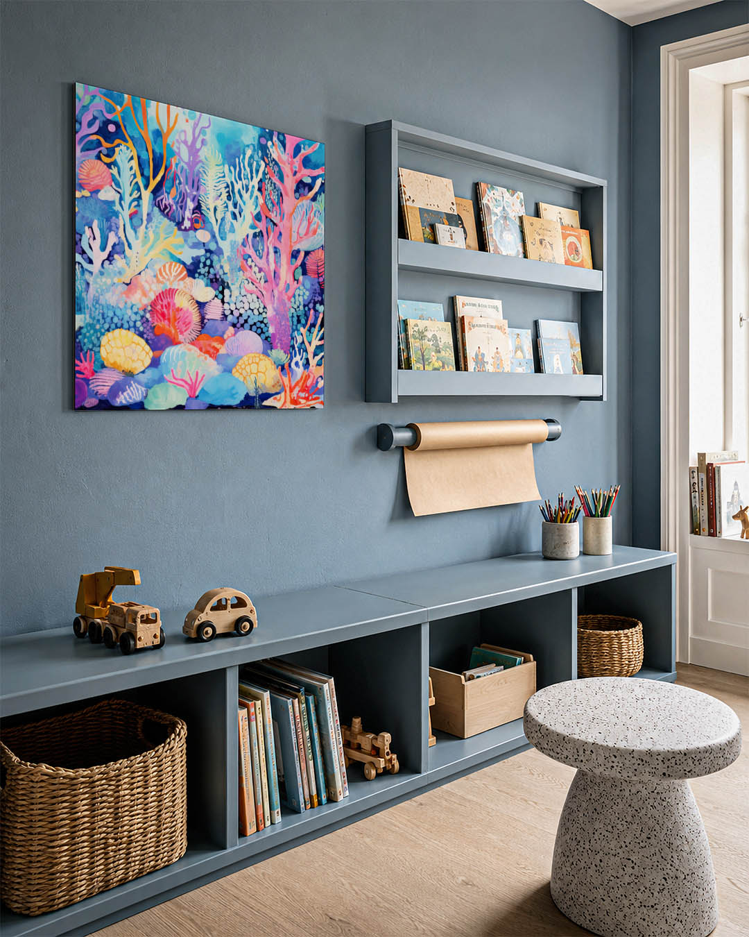 Kleurrijke onderwaterwereld kunstwerk – detailweergave – dit kunstwerk toont een levendige onderwaterwereld met organische