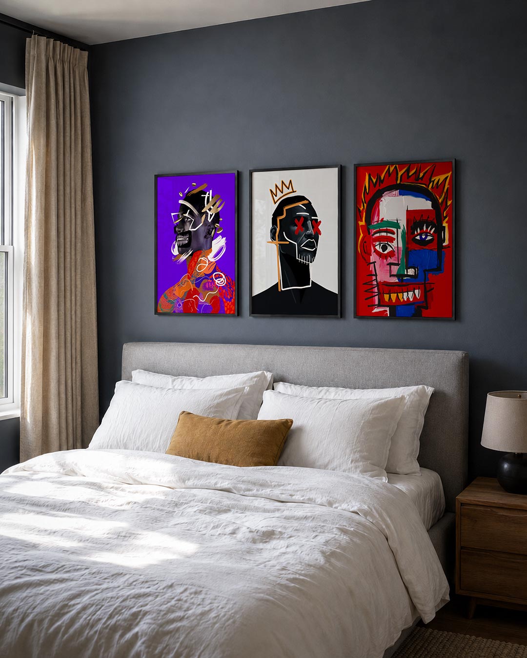 Kleurrijke vormenexplosie posterset – detailweergave – een levendig portret met een mix van felle kleuren en