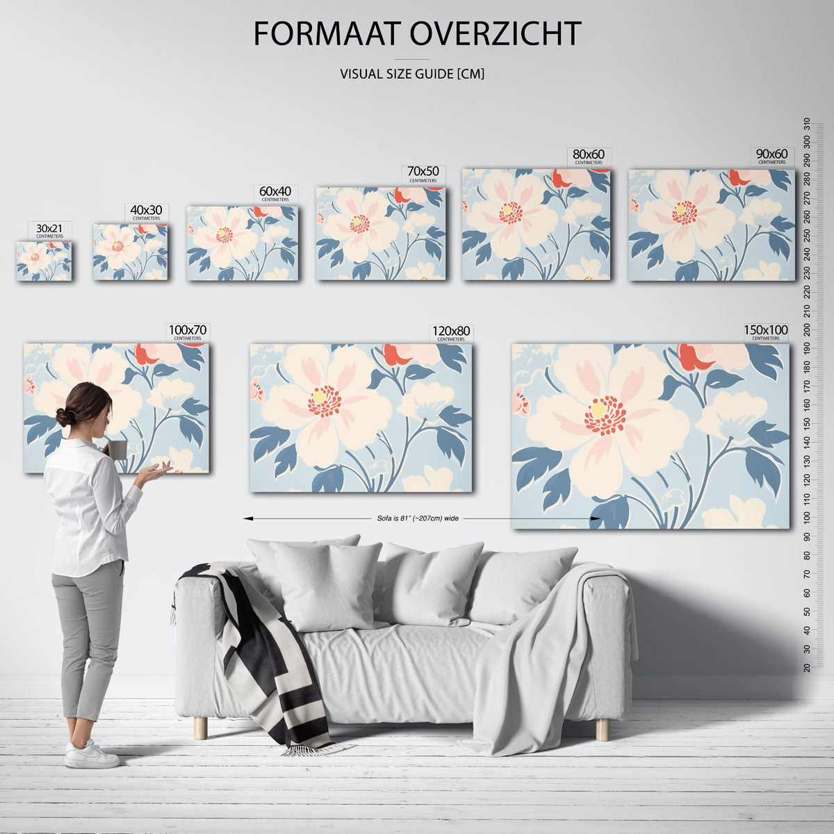 Bloemen en bladeren – liggende muurposter met bloemen